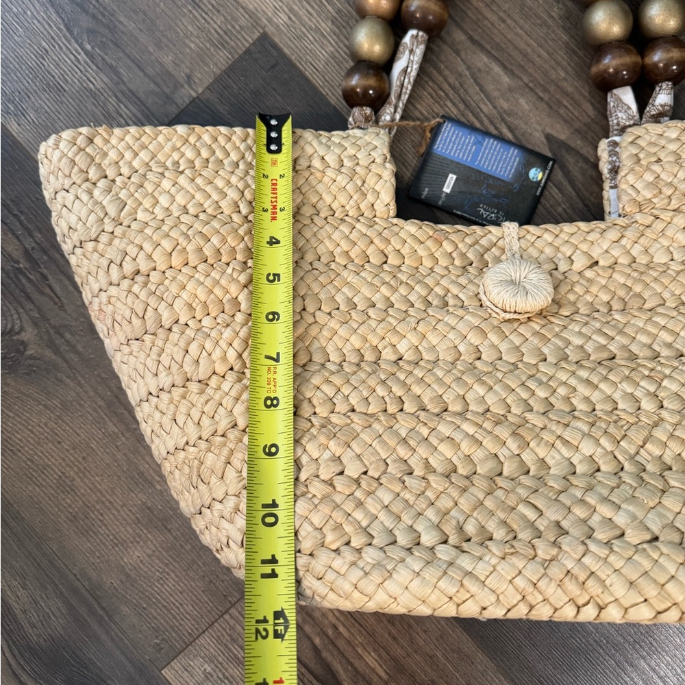 NWT Sun N' Sand Natural Straw Tote Bag with Beaded Handles - Picture 10 of 13